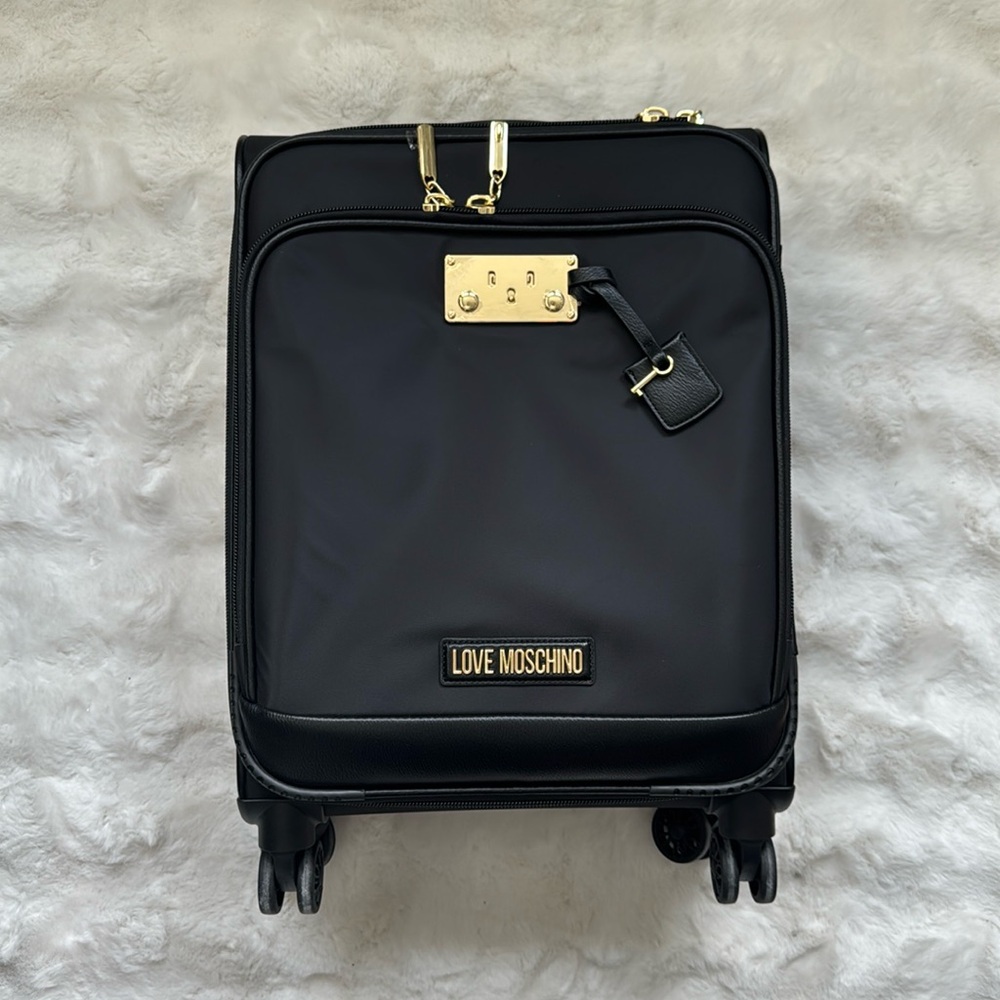 Love Moschino Nylon Trolly 18” Carry On Luggage Black and Gold